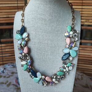 J. Crew Rhinestone Opaque Gems Exquisite Pastel Navy Formal Necklace Gold Tone